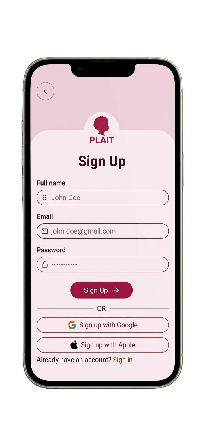 Plait home screen